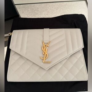 Saint Laurent Crème Quilted Clutch with Gold Logo
